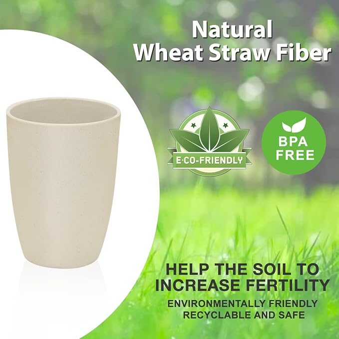 Mfacoy Wheat Straw Cups Set of 6, 12 oz Unbreakable Drinking, Reusable, Stackable Tumbler, Colourful Water Cup Set for Kitchen, BPA Free, Dishwasher & Microwave Safe, with 6 Colors Cups