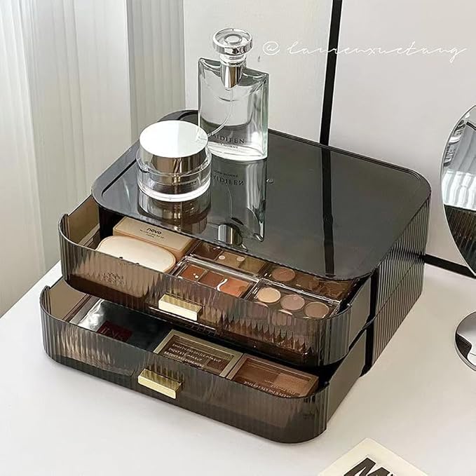 Stackable Makeup Organizer Drawers, Bathroom Vanity Organizers and Storage, Ideal for Desk and Dresser Countertops, Great for Cosmetics, skincare, Lipsticks, Nail Care -Black