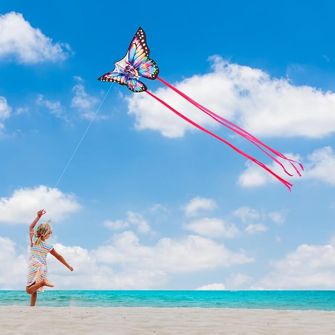 Butterfly Kites for Kids & Adults, Easy to Fly Design with Long Tail for Stability, for Kids Ages 4-8 & Beginners, Beach & Park Use | Family Outdoor Fun