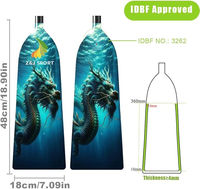 Z&J SPORT Adjustable Dragon Boat Paddle, IDBF Approved Carbon Fiber Paddle, Dragon Graphic Paddle with Adjuster for Dragon Boat Race with Adjustable T Handle