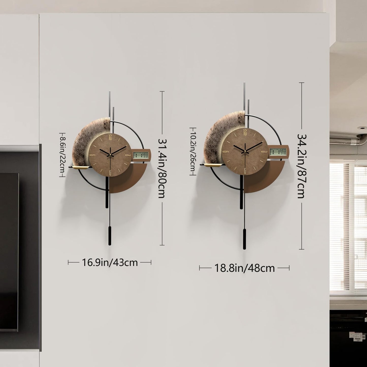 FIXNEO Large Wall Clocks Decorative with Temperature Display℃, Silent Unique Wall Clocks for Farmhouse, Office, Living Room, Kitchen, Home, Bathroom & Bedroom Wall Decor