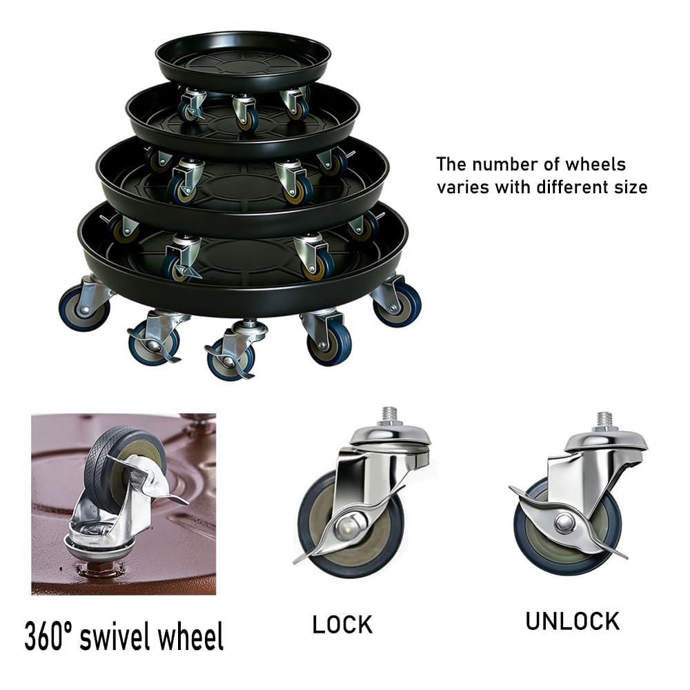 SIAMO 16" Heavy Duty Plant Caddy (430lbs Capacity)-Lockable Non-Scratch Swivel Casters Rolling Plant Stand Saucer for Large Ceramic Planters & Heavy Trees Indoor & Outdoor,2-Pack,Black