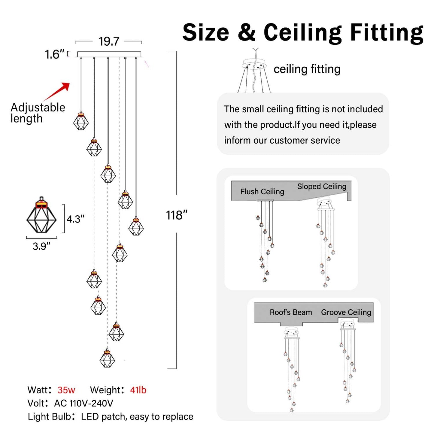 Shial Lighting 10-Light Modern Chandelier for Entrance Crystal Chandeliers for Living Room Gold Pendant Light Fixture Staircase Chandeliers for High Ceilings Dimmable LED Hanging Light with Remote