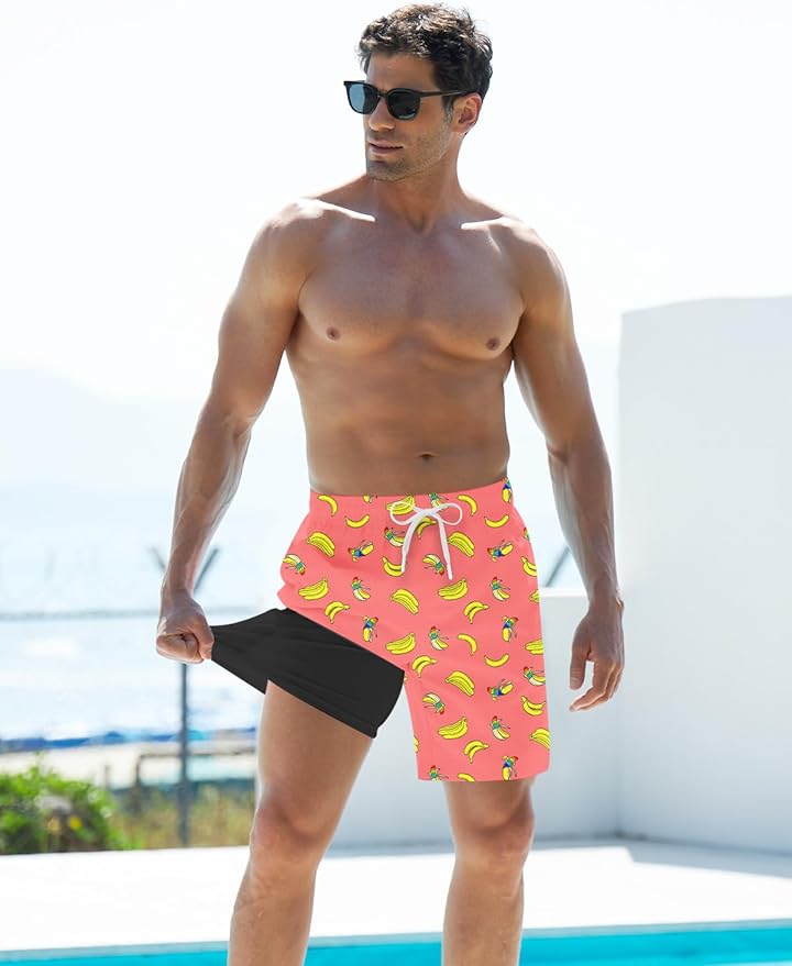 Goodstoworld Mens Swim Trunks with Compression Liner 9'' Inseam Quick Dry Swimsuit Shorts M-3XL
