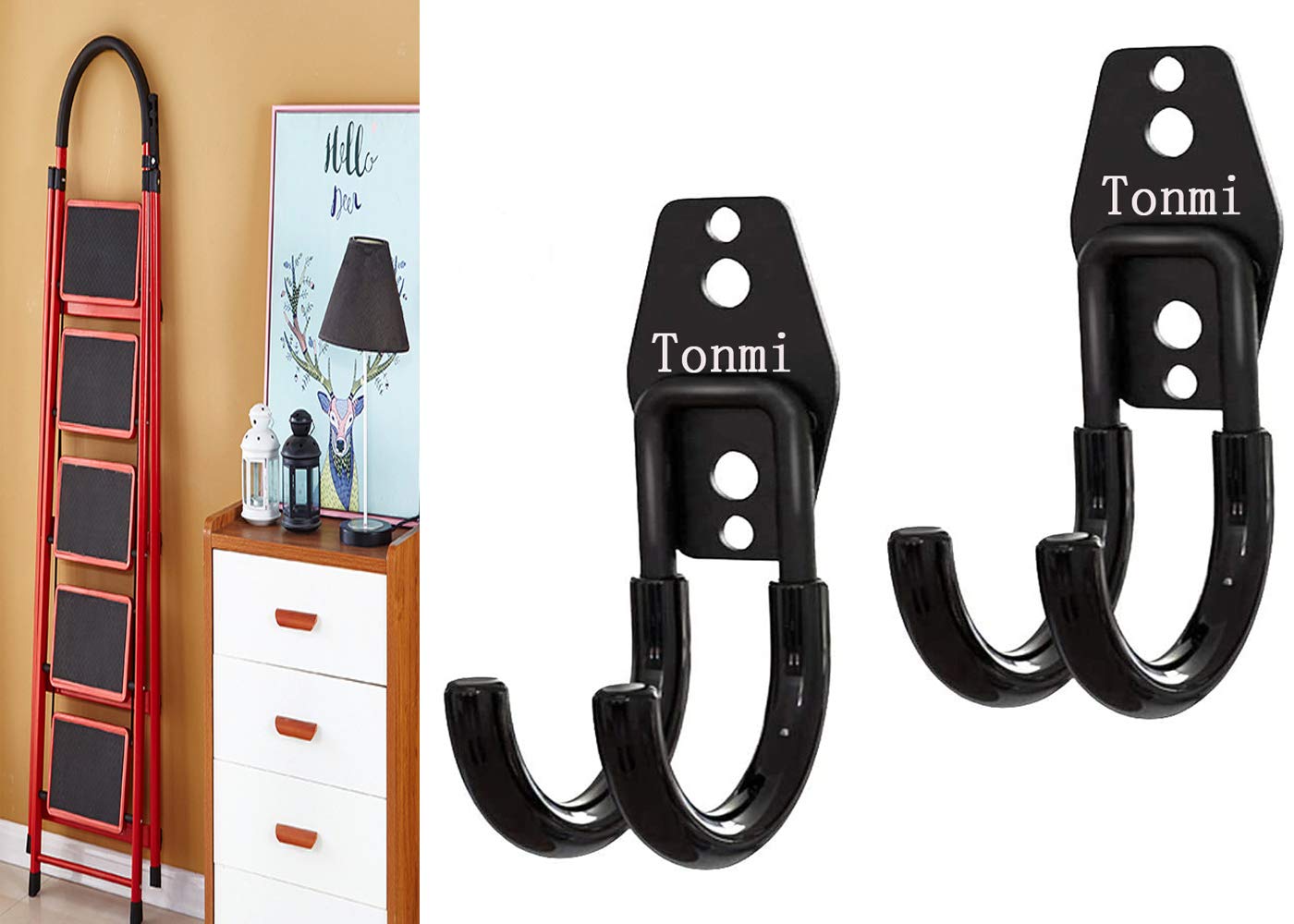 2Pcs Telescoping Wall Mount Ladder Hooks, Folding Step Stool Wall Mount Hooks, Household Engineering Ladder Hanger, Telescoping Ladder Hanger, for Garage or Shed Display & Storage Ladder Tool