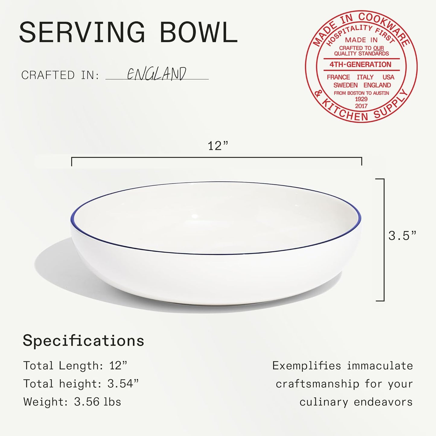 Made In Cookware | Serving Bowl | White With Navy Rim | Porcelain | Crafted in England