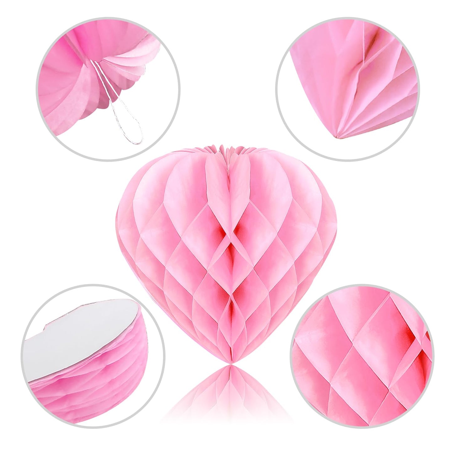 PheiLa 12pcs Heart Shaped Honeycomb Balls - Paper Party Decorations - Valentine's Day, Wedding, Birthday - Red, Rose Pink, Pale Peach