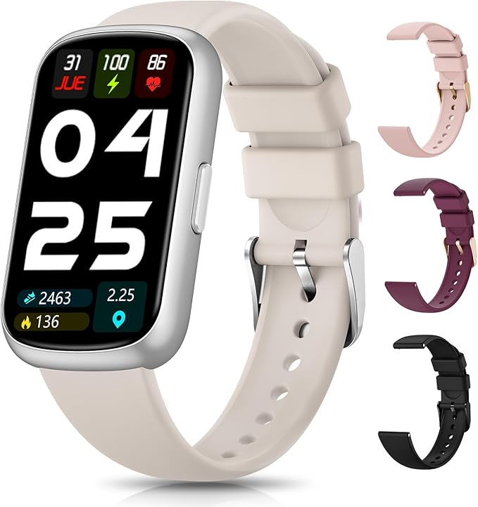 Fitness Trackers for Women/Men, Smart Watches for Women with Sport Activity Tracker, Fitness Watch with Heart Rate, Blood Oxygen Monitor, Sleep Tracker, IP68 Android Smart Watch with 4 Straps, Gift