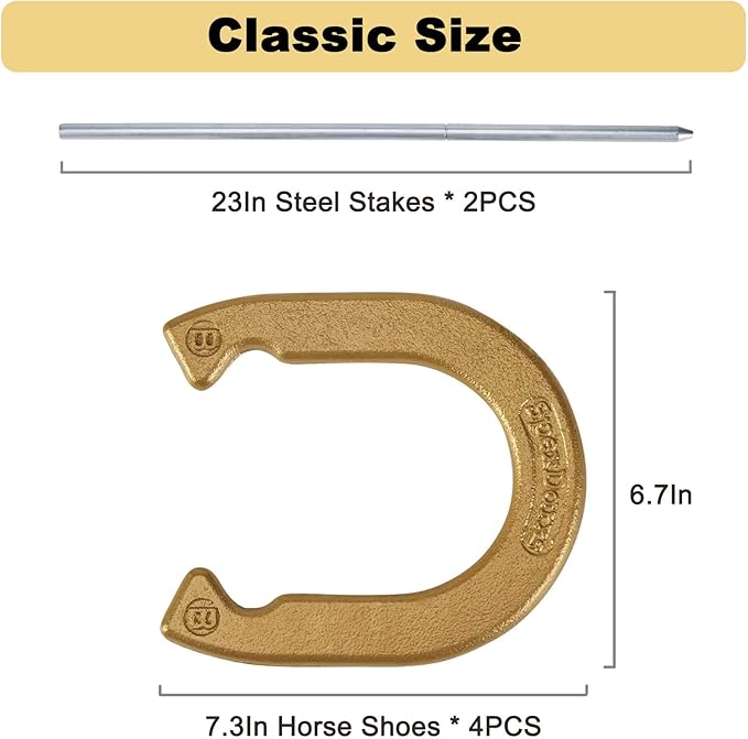 Horseshoes Set, Lawn Horseshoe Outside Game Kit for Teens Adults Families - Includes 4 Horse Shoes, 2 Stakes and Carrying Case