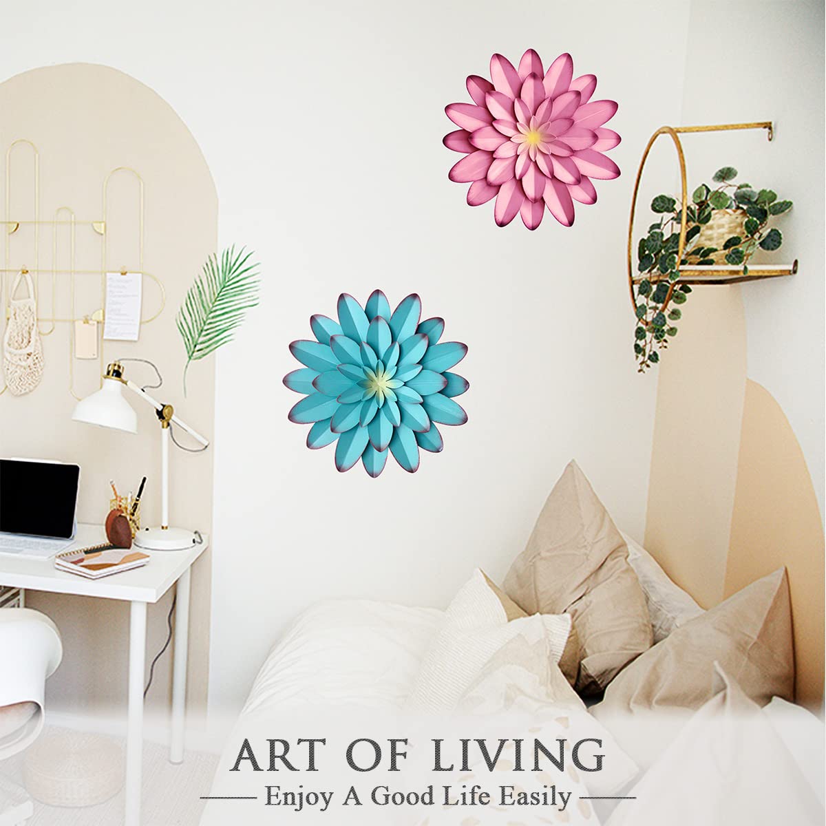 AHYS Metal Flowers Wall Decor Indoor Outdoor Metal Wall Art for Farmhouse Home Living Room Bedroom Bathroom Garden Decor – 12 Inch - Pink