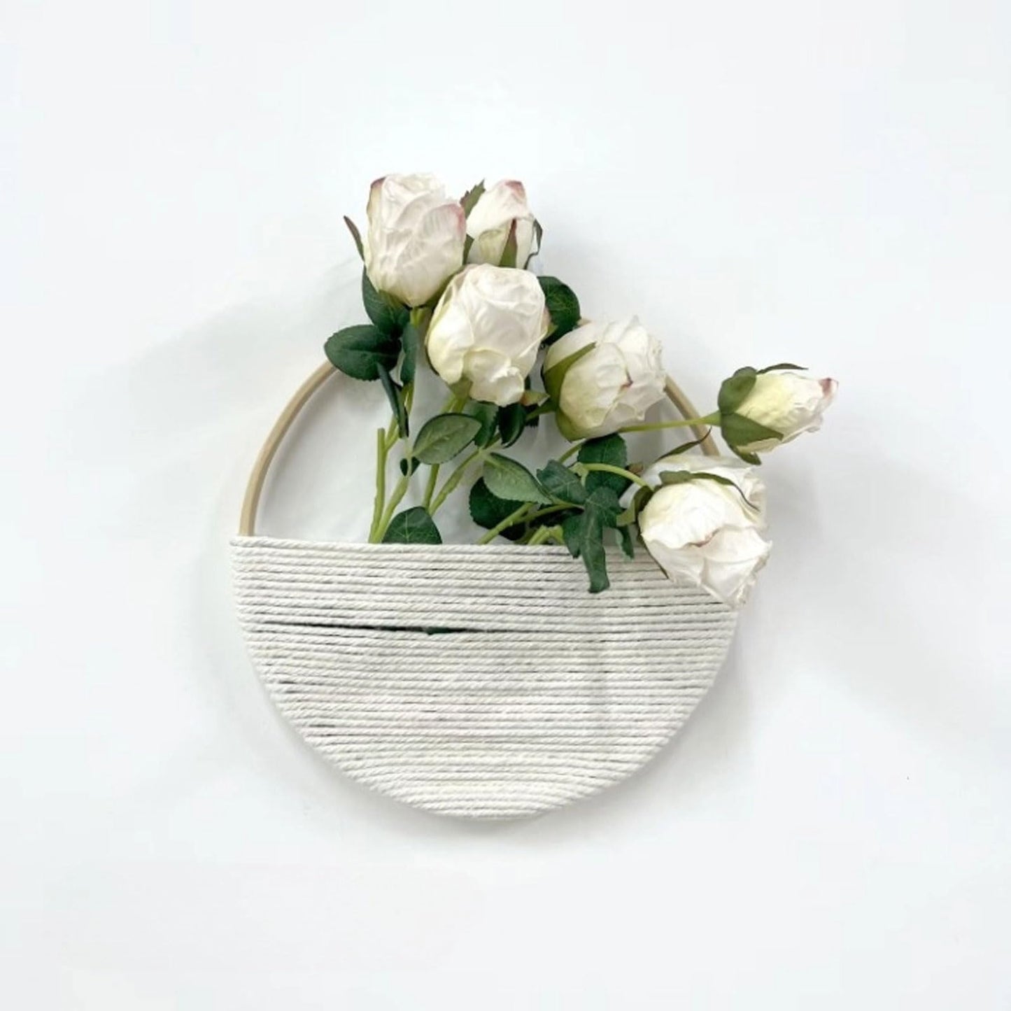 Cilemou 2-Piece 8-inch Round Bamboo Wall Decor with Yarn-Wrapped Half-Circle Design, Rustic Boho Style Wall Hanging for Living Room, Bedroom, Office, and Home Decor
