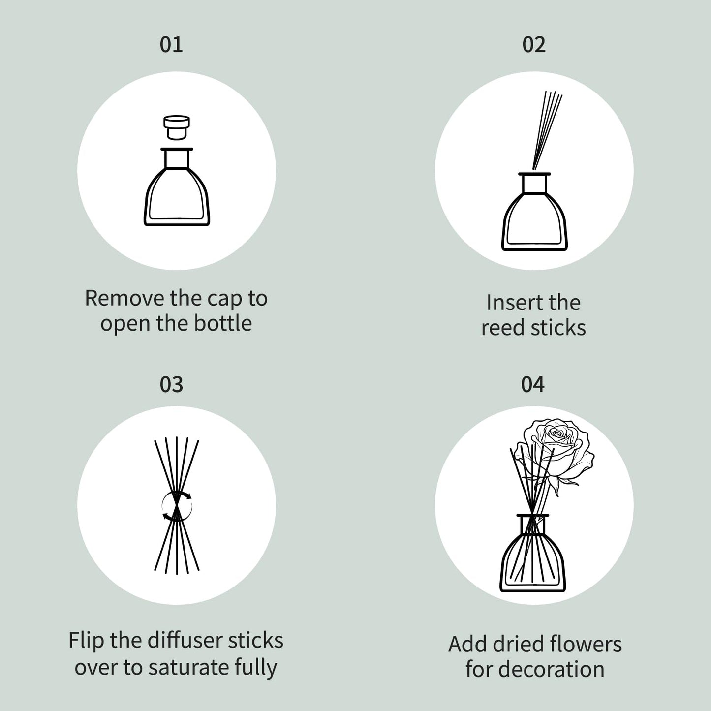 Reed Diffusers Set Flower Scented Diffuser for 140 Days, Flower Diffuser 8.5 fl oz with Dried Flowers and Decorative Rose, Long Lasting Home Fragrance with 10 Sticks for Bathroom, Shelf, Office Decor