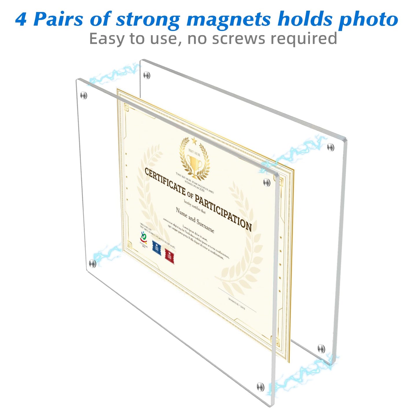 JUOIFIP 12x16 Acrylic Picture Frame, No Drill Wall Mounted Frameless Photo Frames, Self Adhesive Clear Magnetic Frames for Poster Artworks Diploma Certificate