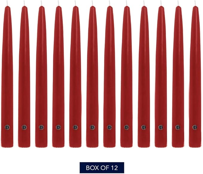 Colonial Candle Unscented Taper Candle, Handipt Collection, Red, 10 in, Pack of 12 - Up to 8 Hours Burn