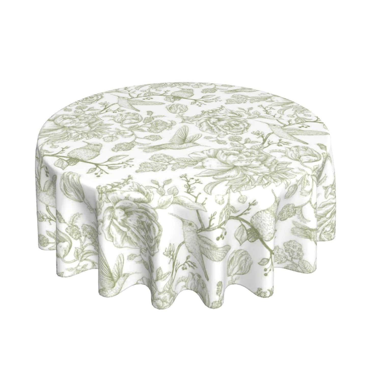 Yxuiyal Chinoiserie Round Tablecloths 70 Inches Sage Green Flower Birds Decorative Round Tablecloths Reusable Spring Summer Floral Table Covers for Home Kitchen Dining Room,Party Decoration