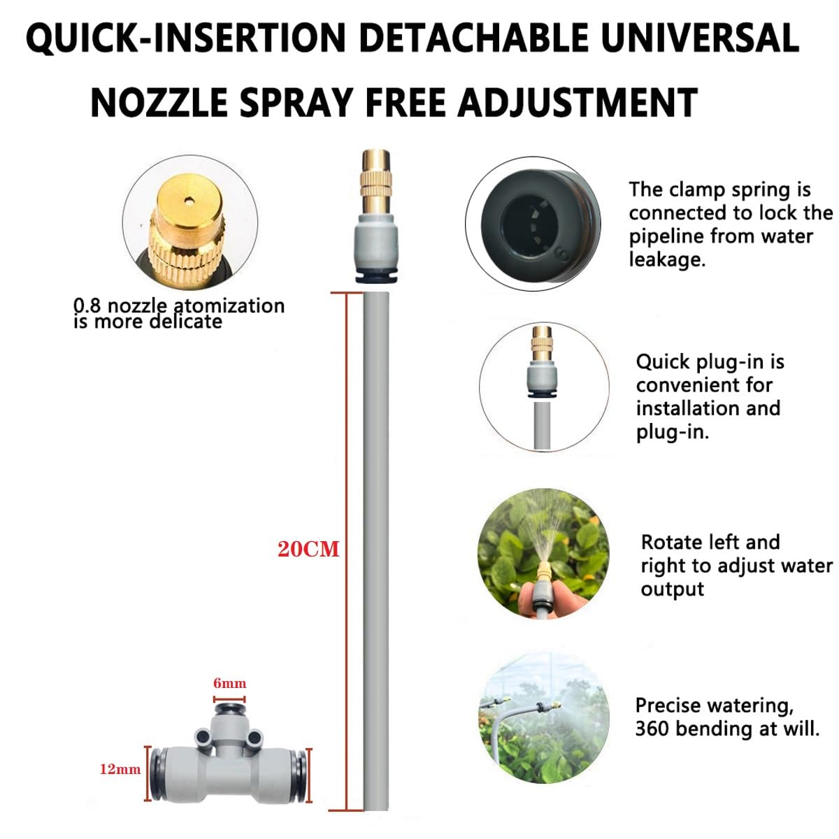 49FT Drip Irrigation Kits,Quick Connector Automatic Irrigation System,with Replaceable Bending Dropper,atomizing Copper Nozzle for Watering System for Garden Plant Lawn Patio. (15M+12Nozzles)