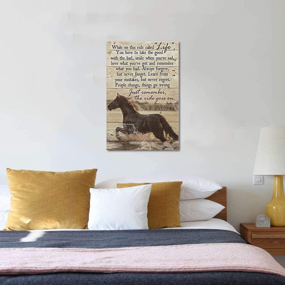 Inspirational Wall Art Horses Painting on Canvas, Motivational Positive Quote Retro Horse Picture Posters and Prints for Home Decor, Living Room, Office, Framed, 12" x 18"