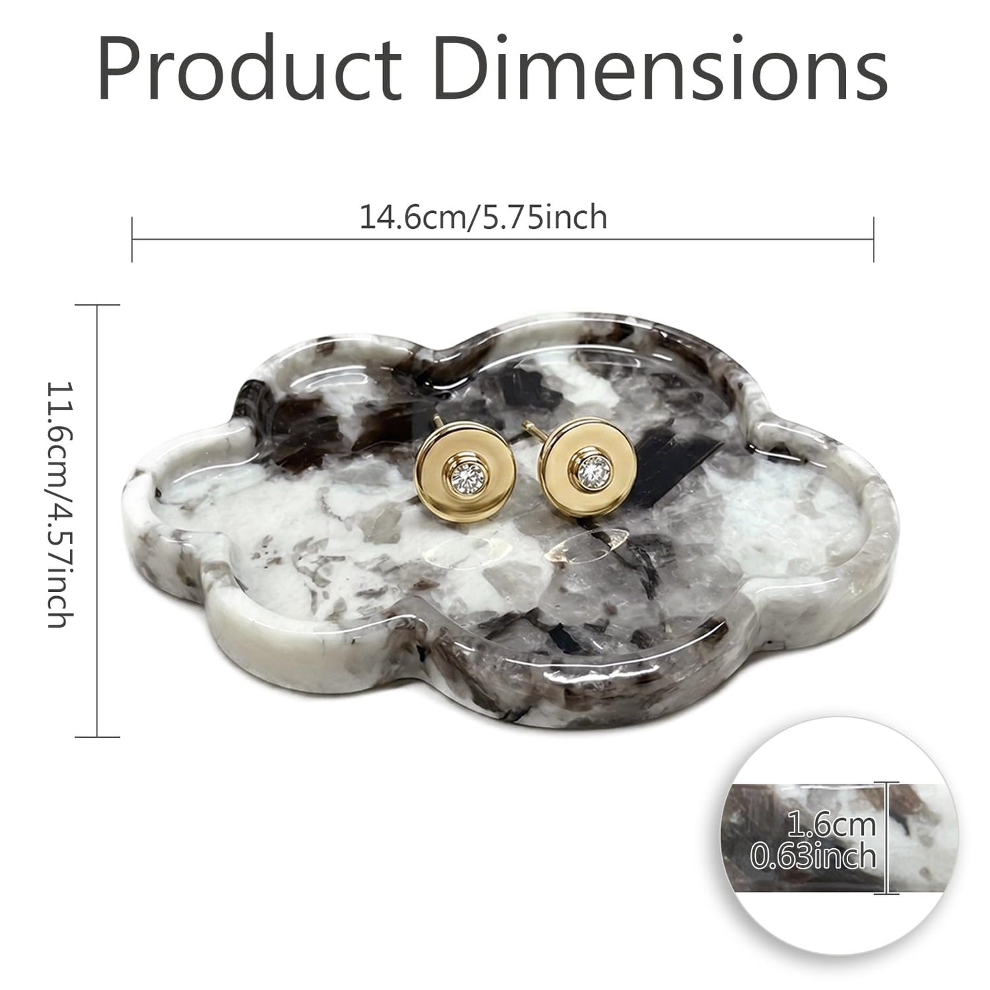 Terramason Natural Marble Tray Cloud Shape Vanity Trays, Jewelry Trays Holder Dish for Bathroom Countertop Home Decor Gift Black Needle