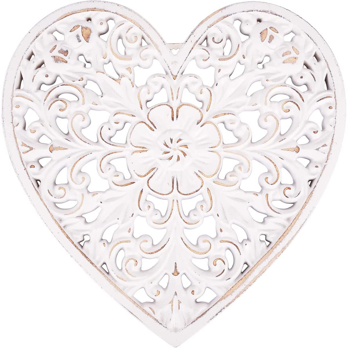 HOTBEST Wooden Wall Decor Floral Hollow Carved Wall Panel Hanging Decor Rustic Art Sculpture Home Ornament for Hallway Bedroom Living Room Cafe Office (Heart Shape 30 * 30cm)