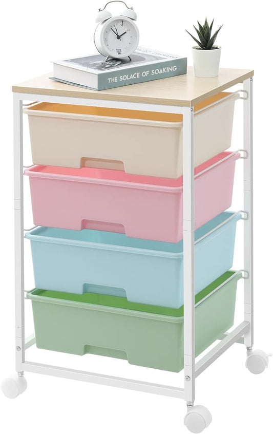 Utility Cart with 4 Drawers,Rolling Storage Cart with Drawers,Storage Rolling Drawer Cart,Rainbow