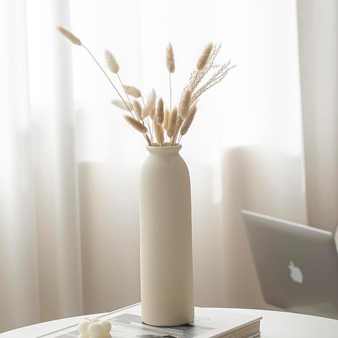 10.4 inches Tall Decorative Ceramic Vase Set, 3 Pieces, Nordic Modern Boho Style, White, for Home Decor (Beige)