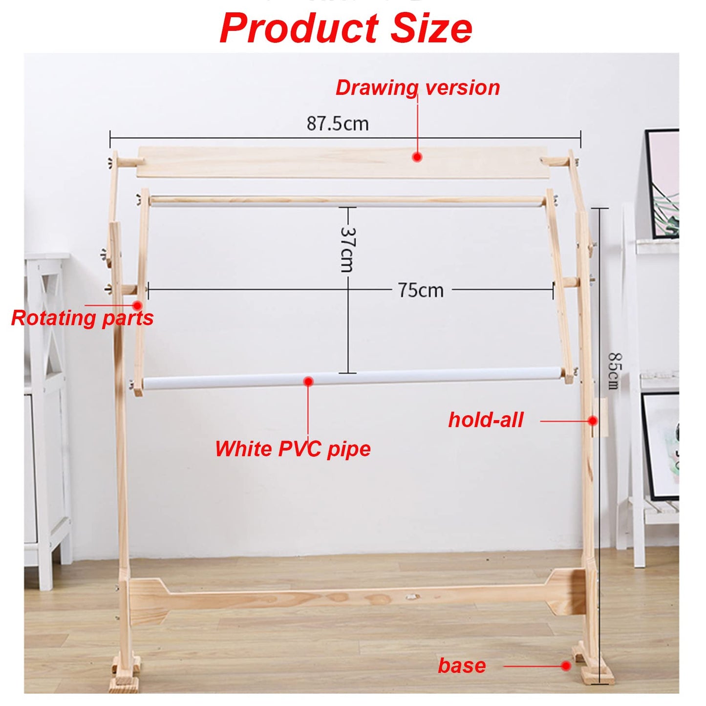 Adjustable Embroidery Stand, Wooden Frame Cross Stitch Floor Stand 360° Rotated Needlework Stand Holder Lap Table Craft Sewing Tool with Scroll Frame