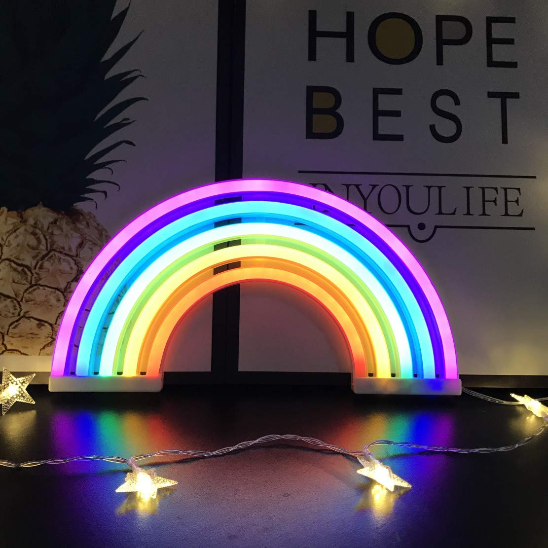 QiaoFei Rainbow Neon Light Signs, Wall Decor for Girls Children Baby Room LED Lamp, Battery or USB Operated Table Night Lights
