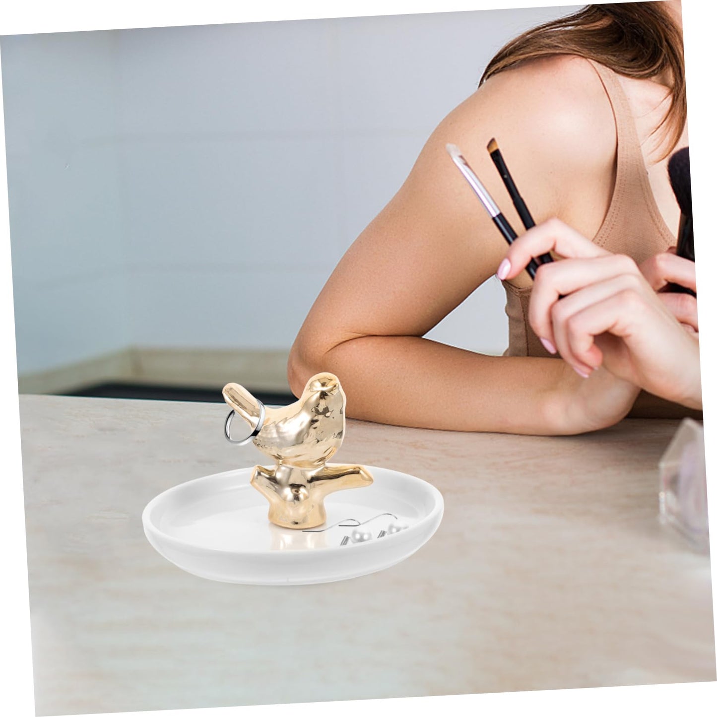 JECOMPRIS Unique Ceramic Jewelry Dish Ring Holder Tray White Tray for Wedding Decor