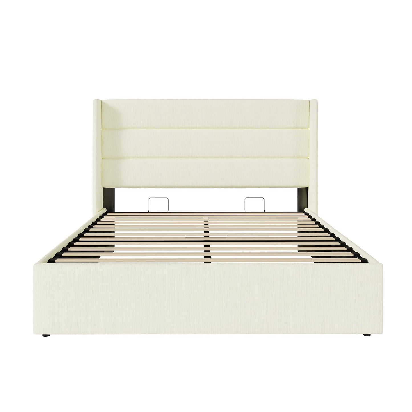 SHA CERLIN Queen Size Lift Up Storage Bed/Chenille Fabric Upholstered/Modern Wingback Headboard/Platform Bed Frame/Hydraulic Storage/No Box Spring Needed/Wood Slats Support/Cream