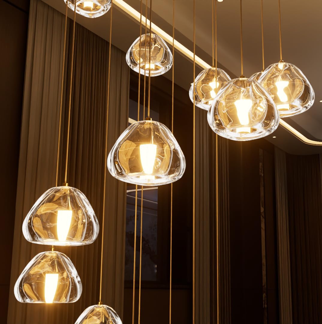 HAIXIANG LED Chandeliers for Dining Room Adjust High Ceiling Chandelier Light Fixtures Entrance LED Dimmable Ceiling Pendant Drops Light Remote Lights for Living Room Stairwell 2700K 6000K