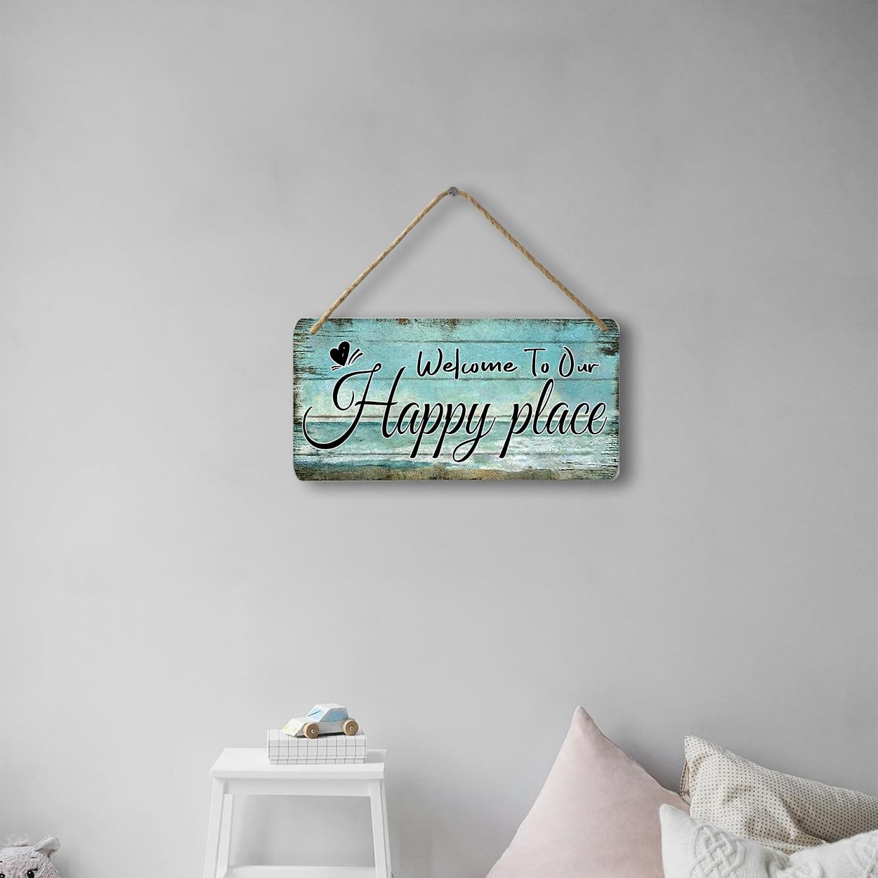 Welcome To Our Happy Place Sign Personalized Front Door Signs For Home Decor Wooden Hanging Sign Beach Signs Patio Wall Decor Summer Wood Porch Sign House Welcome Door Sign 6x12 Inch