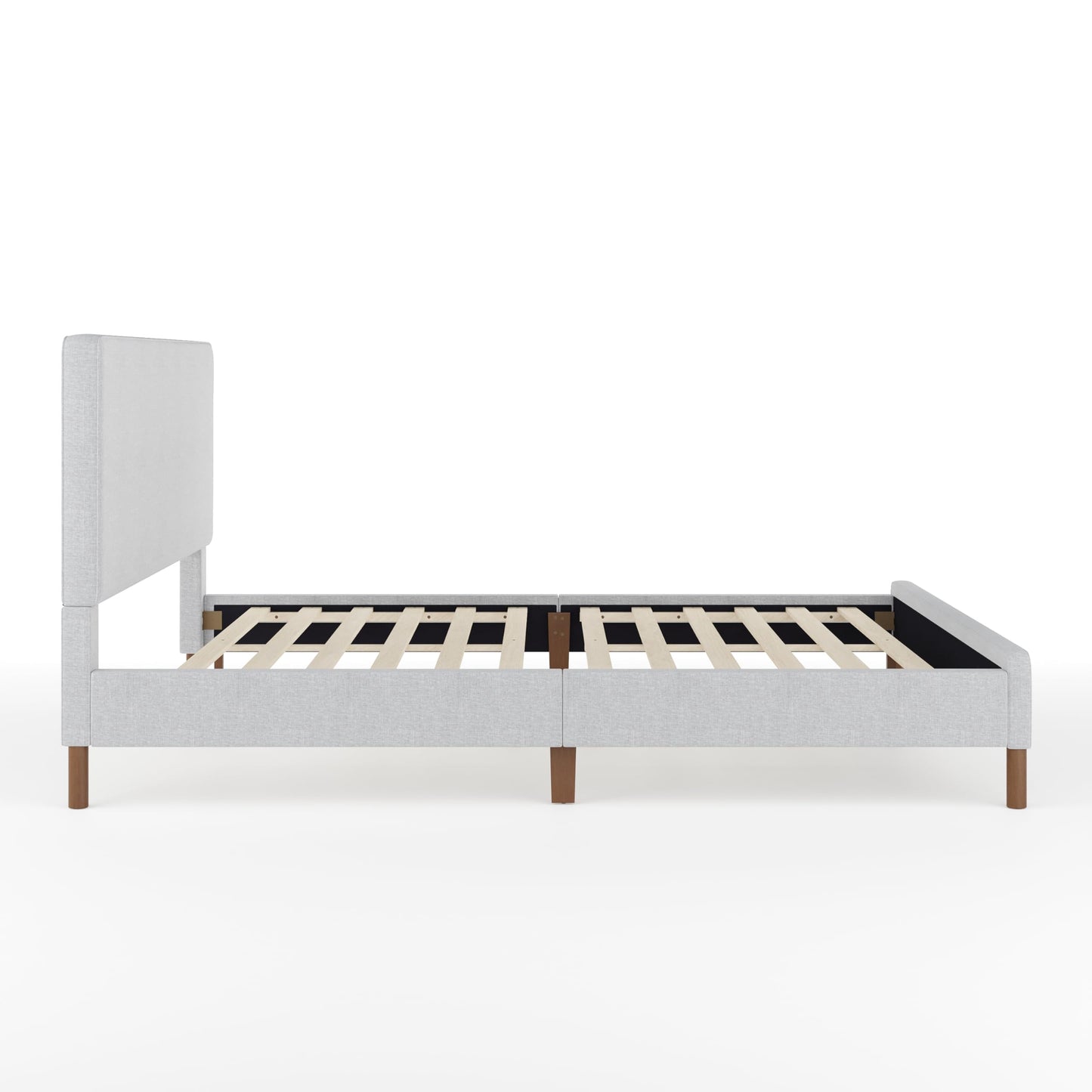 Martha Stewart Britta Platform Bed with Headboard & Footboard, Faux Linen Upholstery with Piping Detail, Rounded Headboard, No Box Spring Needed, Queen, Gray