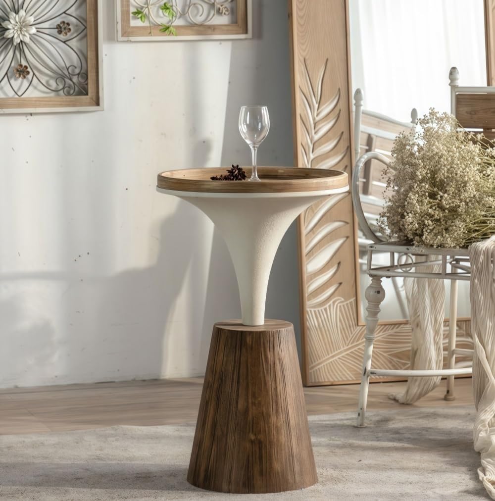 DESALAI Tall Farmhouse Pedestal End Table Round Wood Plant Stand with Ironwork Accents Narrow Accent Table for Living Room Office Multi Scenario Use