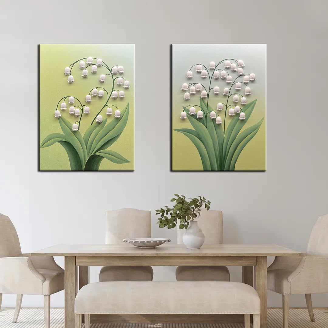 36x24inch Wall Art ,Minimalist Wall Art hand painted Texture Wall Art Oil Paintings , 3D Lily of the Valley White Floral Canvas Wall Art ,Modern Home Wall Decor ,Wall Art for Bedroom ,Dining Room Wall Decor