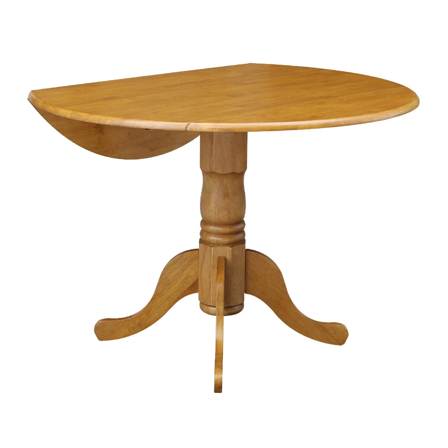 IC International Concepts, 42" Round Dual Drop Leaf Pedestal Dining Table, Solid Real Wood, Sturdy Parawood, Dimensions 42"D x 42"W x 29.5"H, 20mm thickness, 40lbs Weight Capacity, Oak