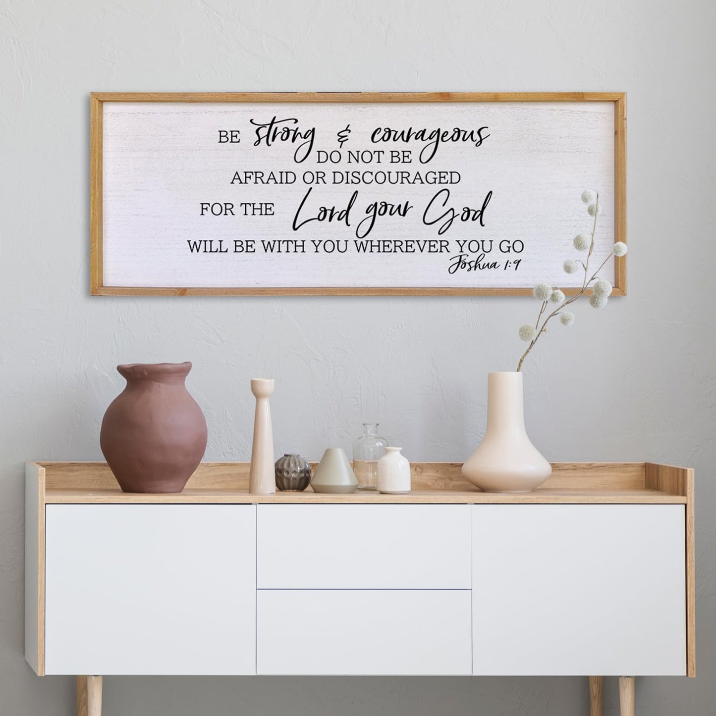 Be Strong And Courageous Sign Wall Decor 40"x15" Large Farmhouse Living Room Plaque Joshua 1:9 Bible Verse Inspirational Quote Positive Faith Home Hanging Rustic Catholic Scripture Christian Art (Wood)