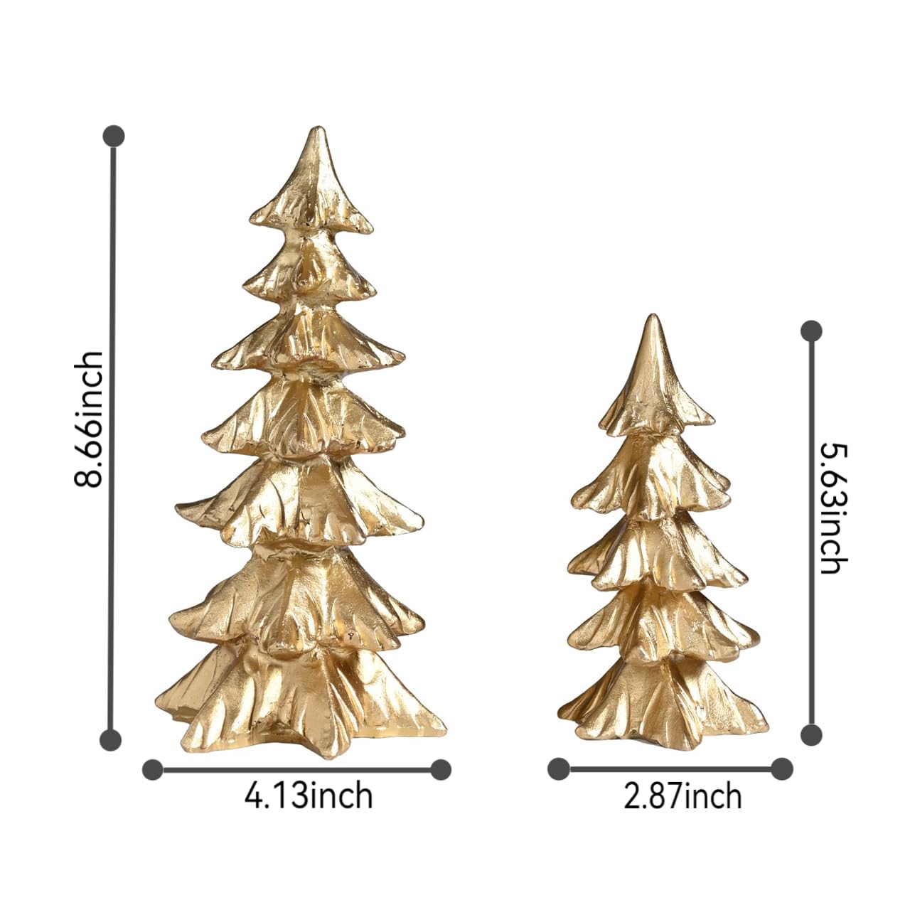 FESTGLOX Gold Christmas Tree Figurines, Small Resin Christmas Trees Home Decor, Tabletop Tree Set of 2, Decorative Xmas Trees for Christmas Decorations Indoor Mantle Centerpieces