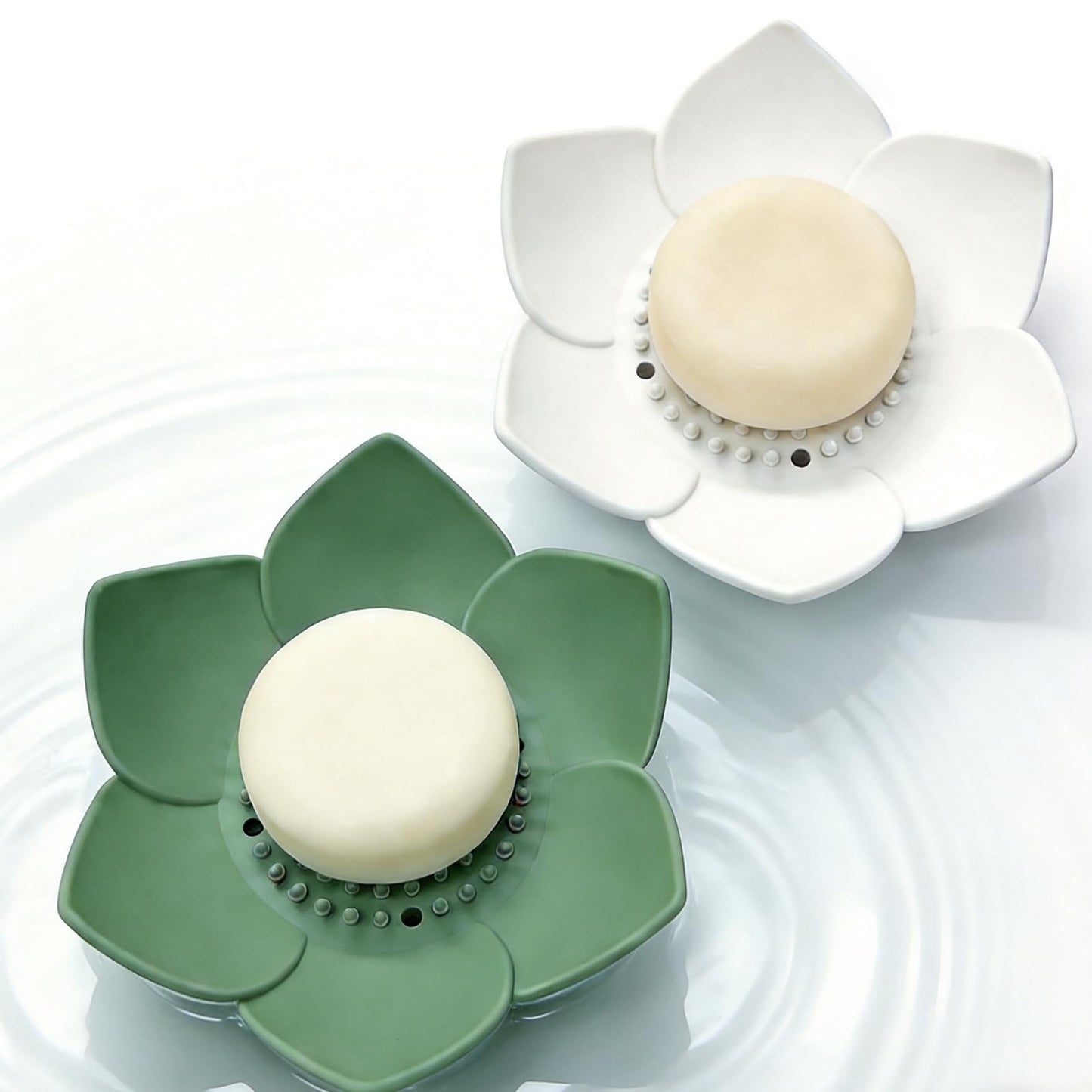 Silicone Bathroom Soap Dish, Durable Soap Holder, Soap Tray for Bathroom, Kitchen Self draining Keep Soap Dry (2, Green White)