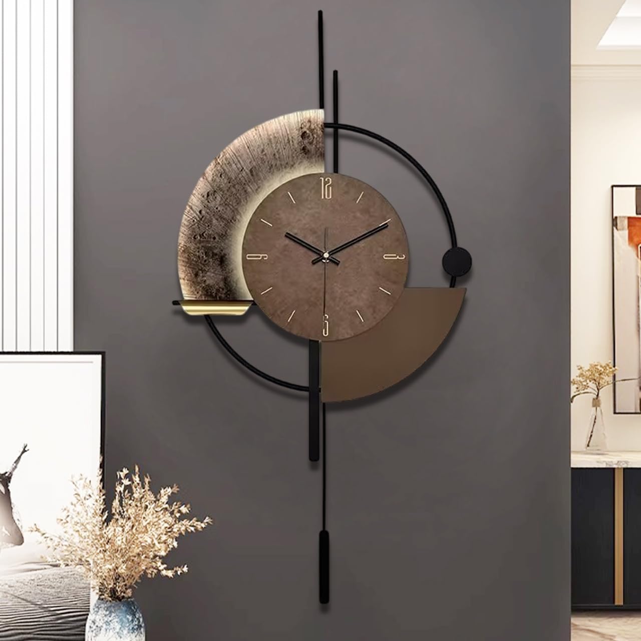 SIN&MI Wall Clock,Decorative Wall Clocks with Pendulum,Silent Quality Quartz Clock Battery Operated,Large Clock for Living Room,Kitchen,Home,Bathroom,Bedroom Wall Decor,16.5 * 31.5inch