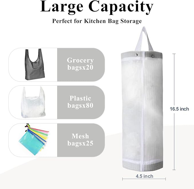 TOGETRUE Plastic Bag Holder, Mesh Grocery Bag Holder Hanging Storage Bag Dispenser (White 2 Packs)