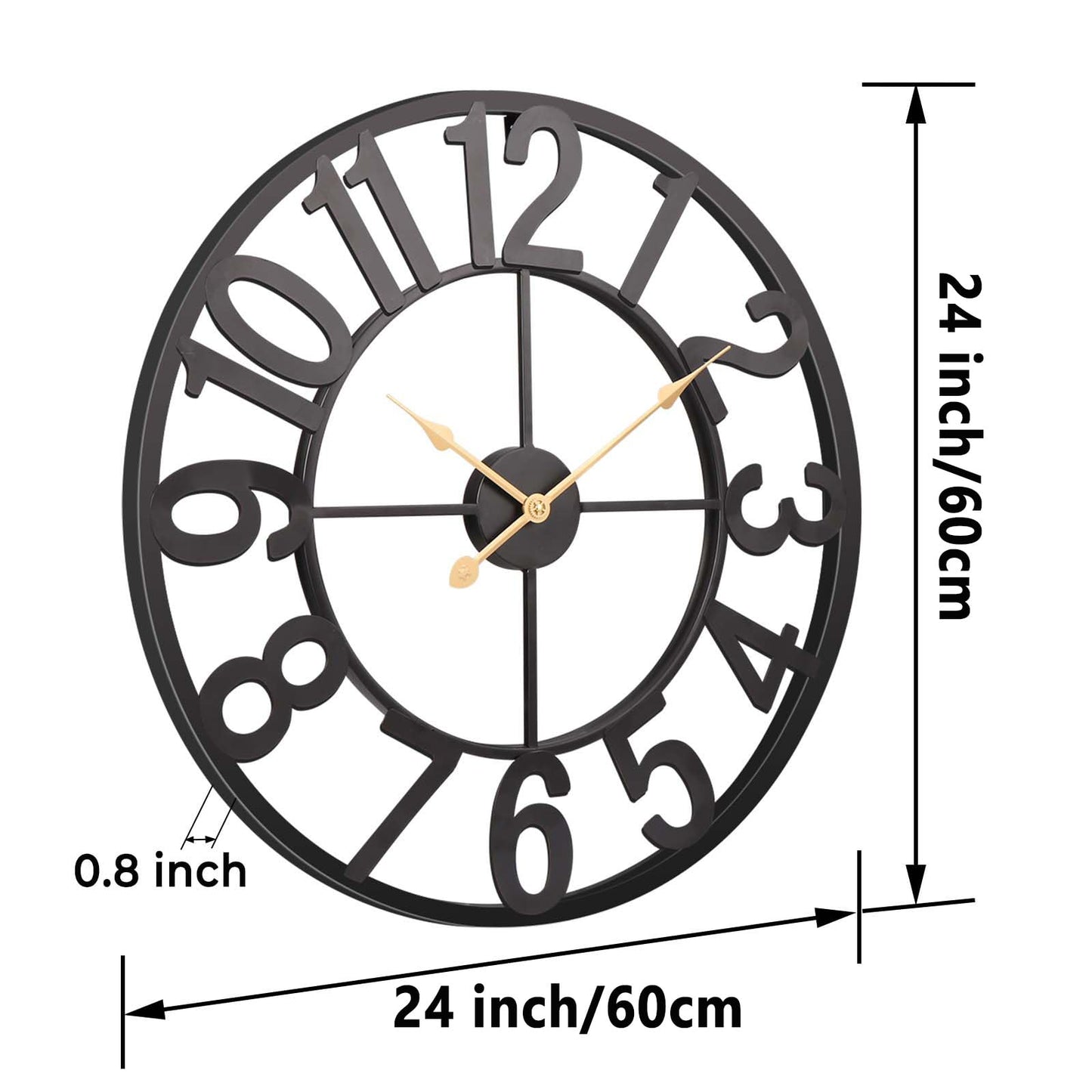 Vantic 24 Inch Large Wall Clock, Arabic Numeral Metal Oversized Wall Clocks for Living Room Decor, Bedroom and Kitchen, Completely Silent, Non Ticking, Battery Operated