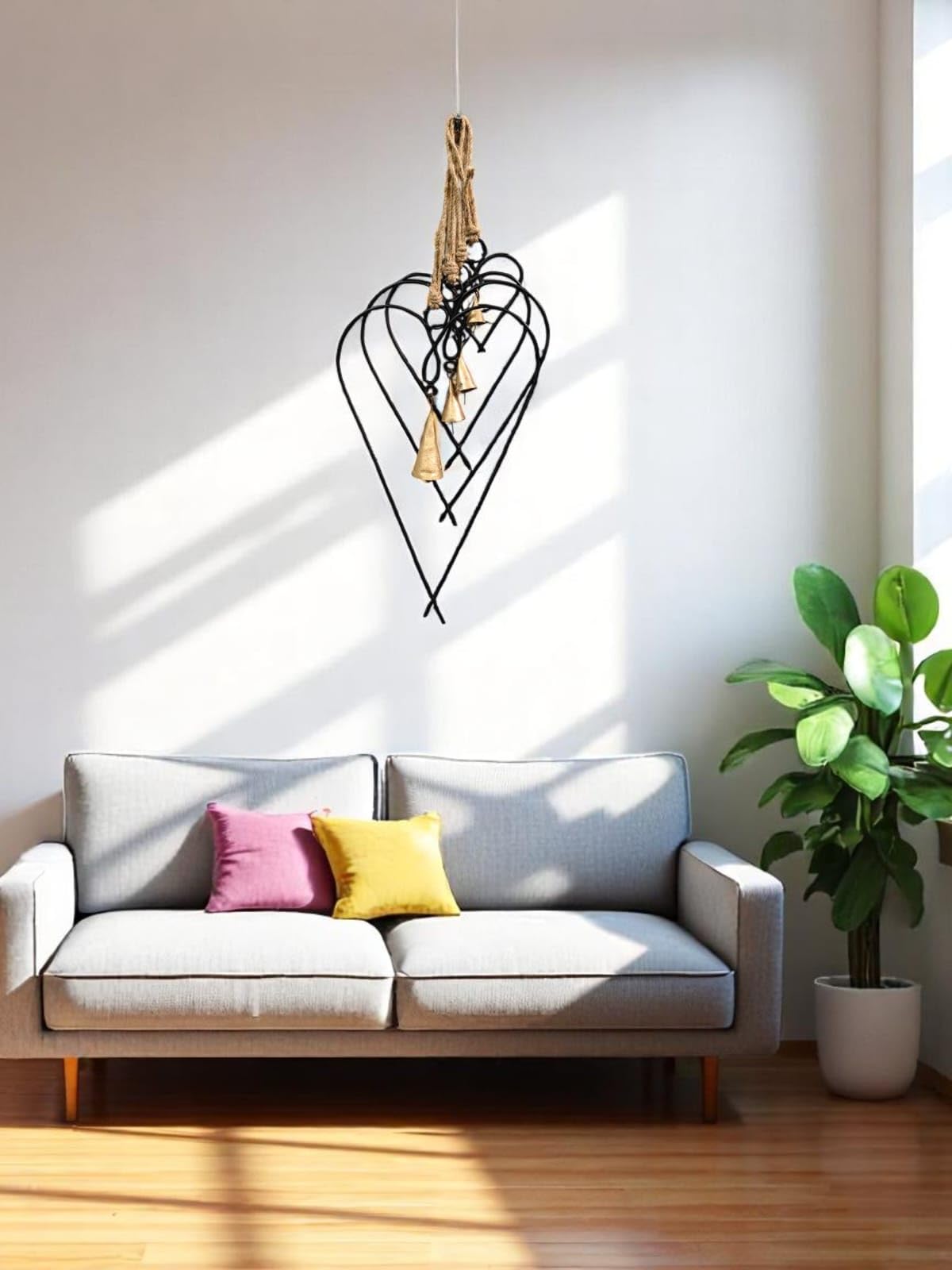 Mango Gifts Set of 4 Metal Heart Wall Art Decor with Bells | Black Love Heart Wall Sign Ornaments for Bedroom, Living Room & Home Decoration