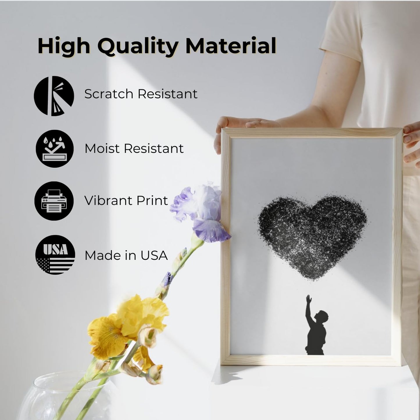 Lawrence Williams Designs Heart Silhouette Poster - Romantic Wall Art - Figure Reaching Toward Abstract Particle Heart Design - Modern Love Decor for Bedroom, Living Room or Office - 8x10 Unframed Print