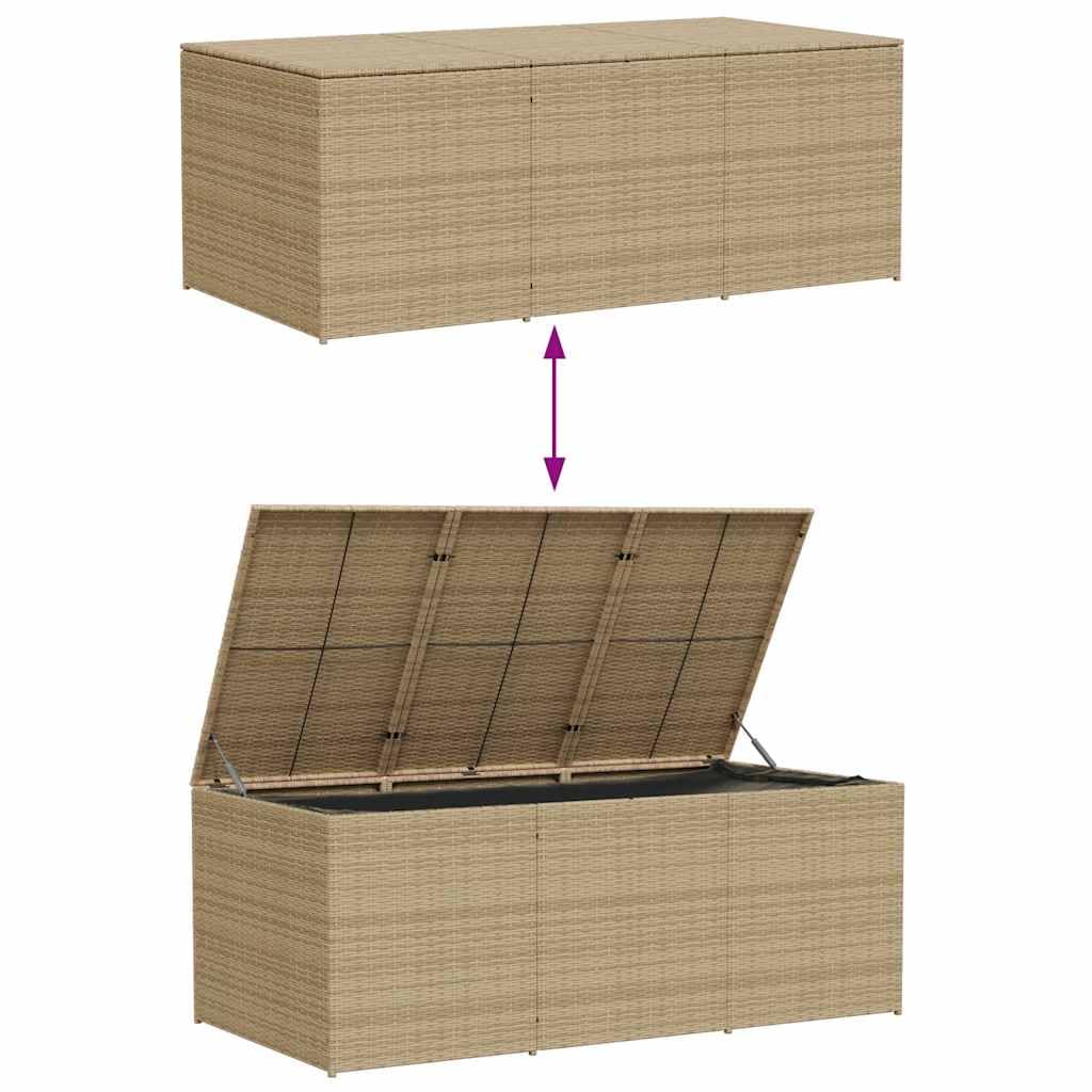 Kalmrek Garden Storage Box 259.9 Gal Poly Rattan Chest with Bag and Gas Springs for Outdoor Patio Yard Porch Deck Storage Bench Organizer