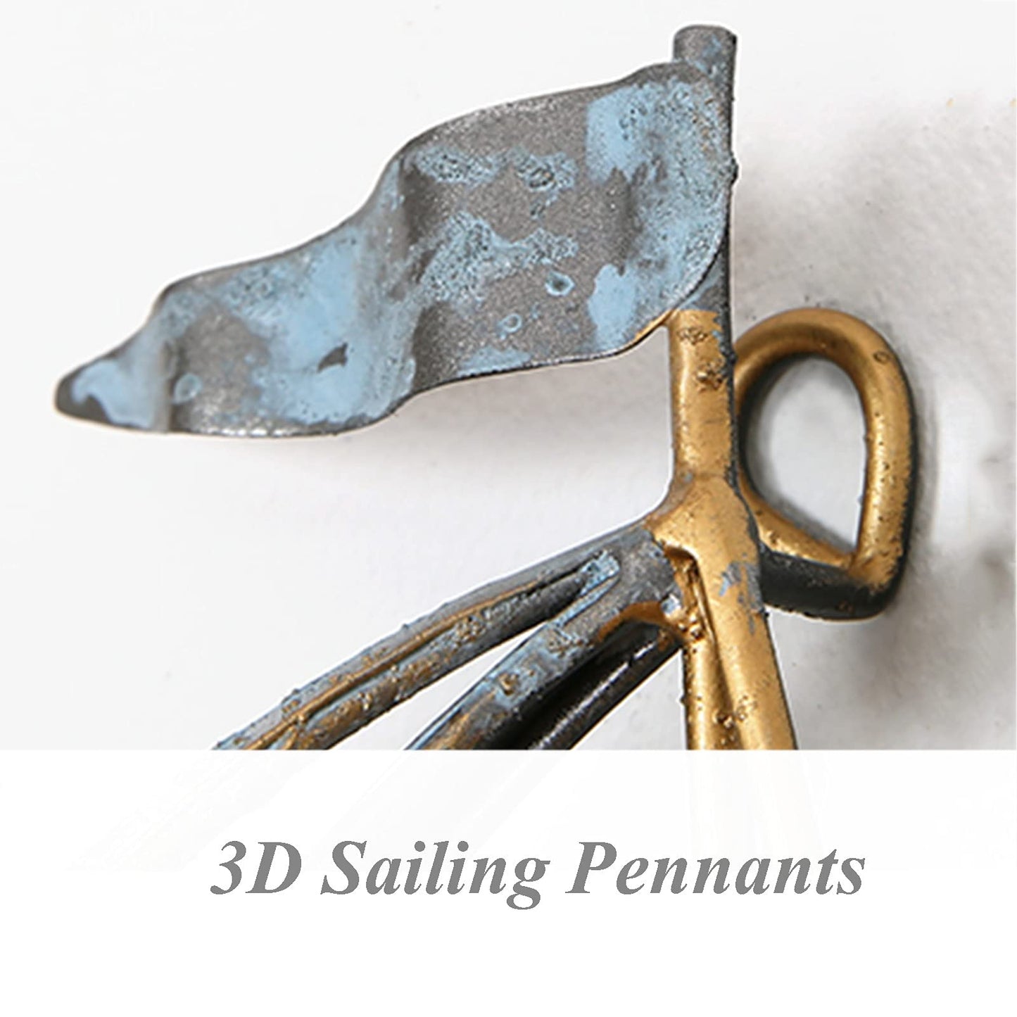 WANGLE Metal Sailboat Wall Decor, 3D Nautical Ship Wall Sculptures, 34.02" L x 21.26" H Handmade Coastal Beach Sailboat Wall Art Decor School Home Hotel Living Room Bedroom Dining Room,A