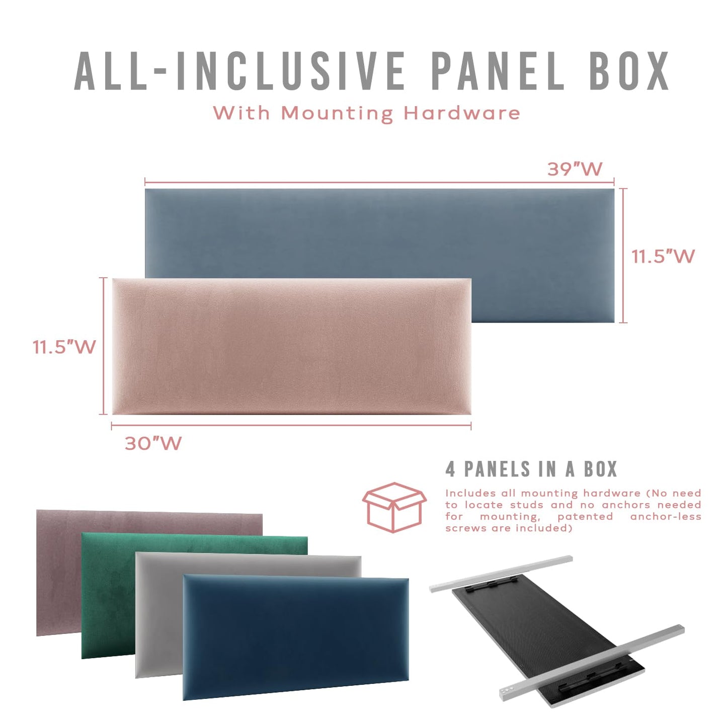 Vänt Upholstered Wall Panels - Queen/Full Size Wall Mounted Velvet Headboards - Velvet Olive Moss - Set of 4 Panels (Each Individual Panel 30"x11.5")