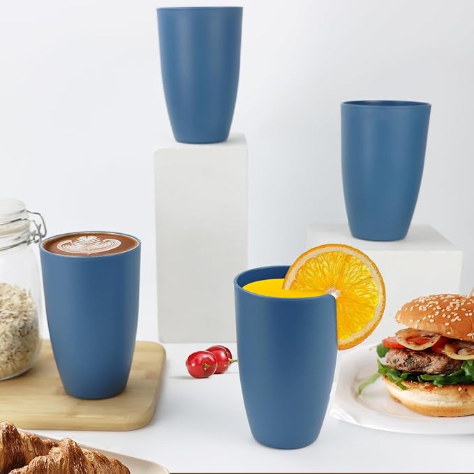 PYRMONT Wheat Straw Cups 20 Oz Alternative Plastic Cups Set of 6 Unbreakable Big Cups for Kitchen Dishwasher & Microwave Safe Large Water Cups for Coffee,Smoothie,Lemonade-Blue