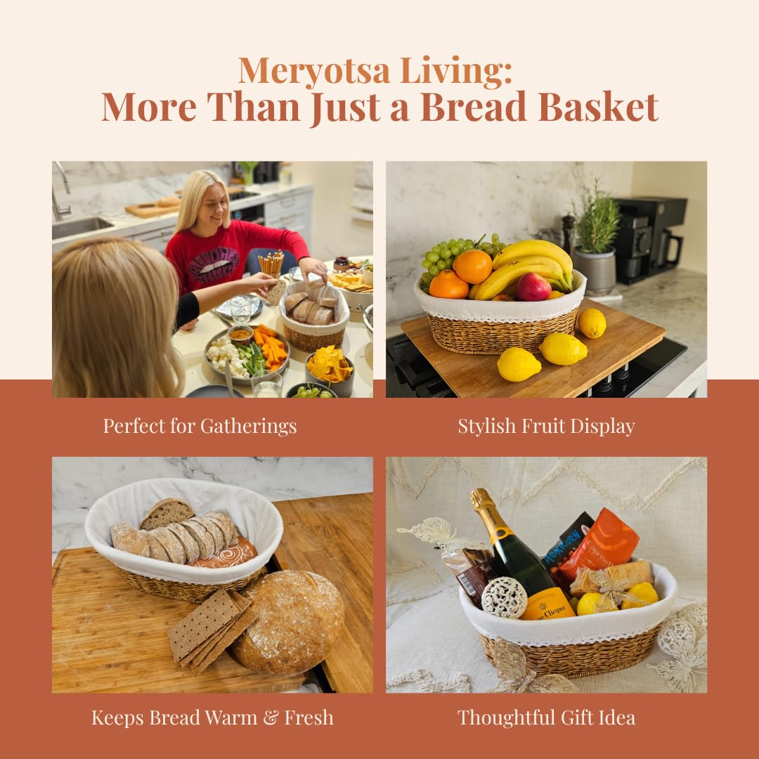 Rustic Bread Basket with Warmer – Woven Farmhouse Bread Basket with Terracotta Warming Stone, Keeps Bread Warm & Fresh, Cozy Serving Basket for Bread, Rolls & Pastries, Mothers day, Mothers day gift