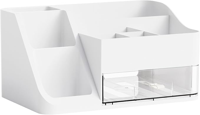 Yieach White Makeup Organizer Countertop,Large Cosmetics Storage Organizer for Make up Brush,Hair Products and Beauty Skincare Organizers,Plastic Makeup Holders and Organizers for Bathroom,Vanity,Desk