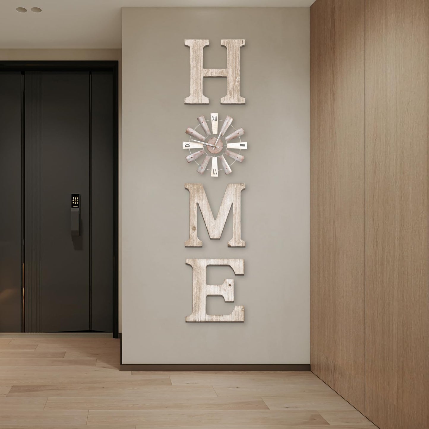 ZAZIWZ Farmhouse Home Signs with Windmill Clock Wall Decor Rustic Home Letters Wall Art for Living Room Kitchen Entryway Dining Room Bedroom (water-white)